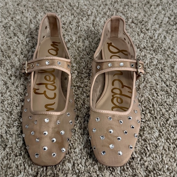 Sam Edelman Shoes - Sam Edelman Tan Rhinestone Mary Jane Flats